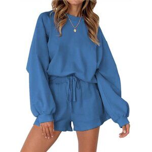 Pajama Sets for Women Two Piece Outfit Long Sleeve Sweatshirt Shorts Athleisure
